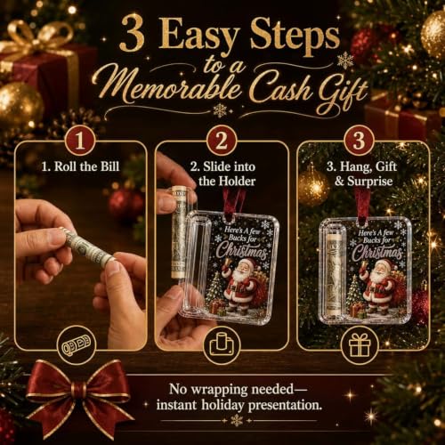 Christmas Money Holders Set - Holiday Cash Gift Ornaments for Tree & Gift Bundles