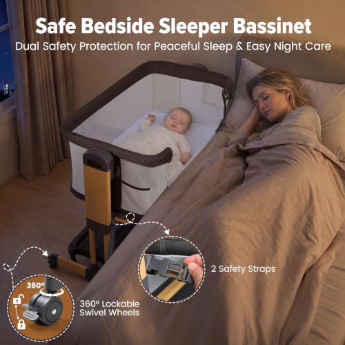 Ezebaby 3-in-1 Rocking Baby Bassinet Bedside Cradle - Grey