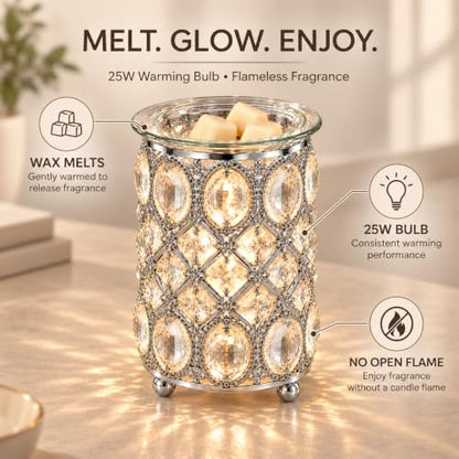Crystal Wax Warmer with Faceted Design & Removable Glass Dish - Elegant Home Decor