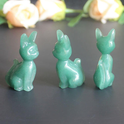 Skiennix Hand-Carved Gemstone Crystal Abyssinian Cat Figurine - Green Aventurine 2" Home Decor