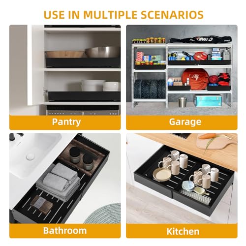 Pull out Cabinet Organizer, Expandable(11.6"-17.9") Heavy Duty Slide out Drawers Fixed with Adhesive Nano Film, Cabinet Organizer for Kitchen Base Cabinet, Pantry Bathroom Home (16.9" Deep)