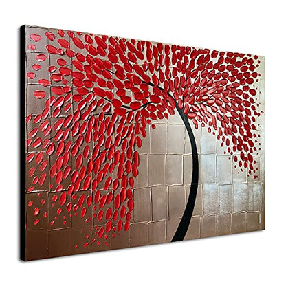 Large Red Flower Oil Painting on Canvas - Hand-Painted Wall Art for Living Room Bedroom Kitchen