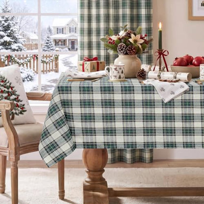 Christmas Plaid Tablecloth Rectangle Green White 60x84 with Variation - Softalker