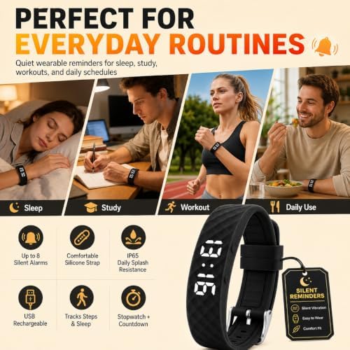Vibrating Wristband Alarm Clock for Heavy Sleepers - Black Variation