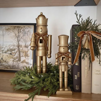 Neutral Christmas Nutcracker Figures 10" & 15" - Wooden Holiday Decor Set