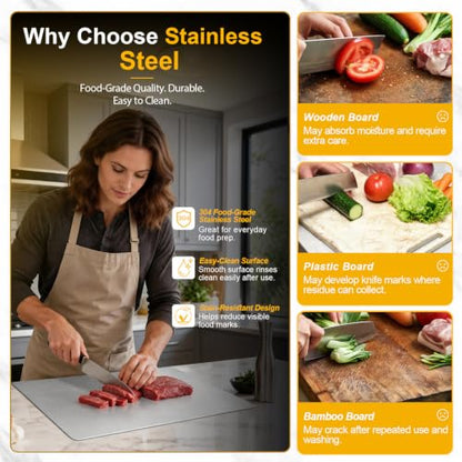 304 Stainless Steel Cutting Board with Lip - 15.7"L x 11.8"W