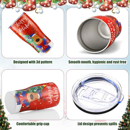 10 Sets Christmas Insulated Stainless Steel Tumblers with Lids & Straws - Deer Design