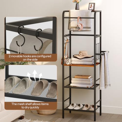 Freestanding Towel Rack with Storage Shelf for Bathroom