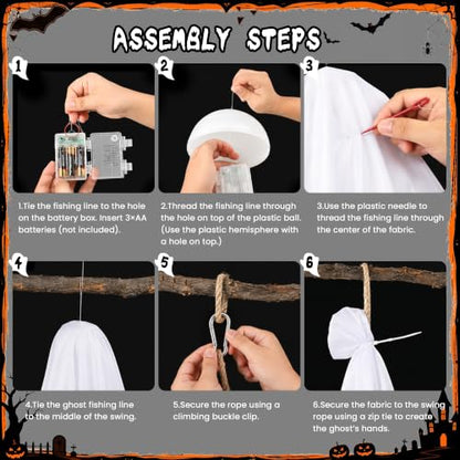 Halloween Outdoor Swinging Ghost Decor - 5.1FT Spooky Hanging Ghost with Lights