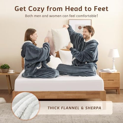 Oversized Wearable Blanket Hoodie for Women Men Christmas Gift Grey Extend 61 Inch