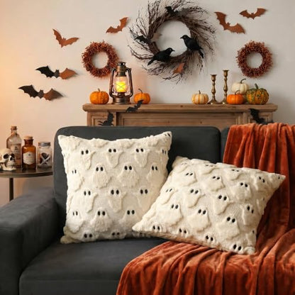 Halloween Pillow Covers 18x18 Inch Set of 2 Beige Ghost Decor