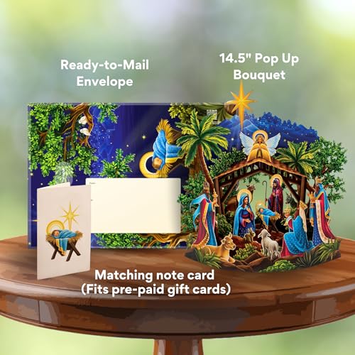Christmas Pop Up Nativity Scene Card - Starlit Classic 15 Inch Holiday Greeting