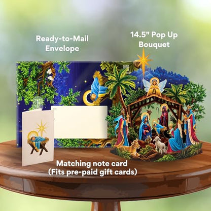 Christmas Pop Up Nativity Scene Card - Starlit Classic 15 Inch Holiday Greeting