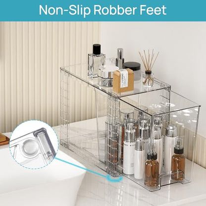 Vtopmart 2 Pack Stackable Storage Drawers,Clear Acrylic Drawer Organizers with Handles, Easily Assemble Containers for Fridge, Bathroom,Kitchen Undersink,Cabinet,Pantry Organization and Storage