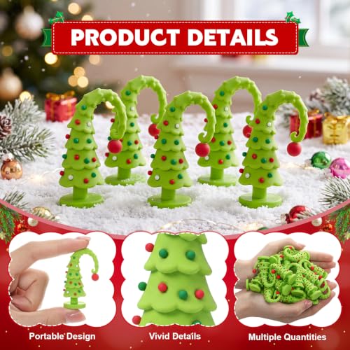 25 Pcs Lime Green Mini Crooked Christmas Tree Figurines Rubber - Holiday Decor