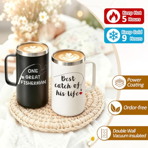 His and Hers 20oz Coffee Mug Set with Keychain & Card - Black & Cream, Couples Gift