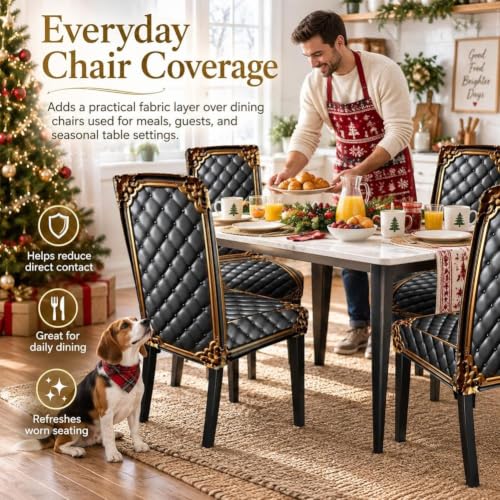 6pcs Washable Baroque Gilded Print Stretch Chair Covers for Dining Room