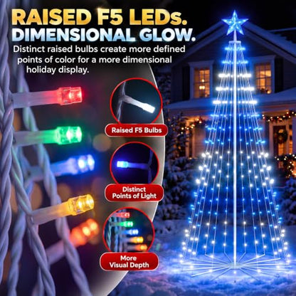 8FT RGB Outdoor Christmas Cone Tree Lights with DIY Text & Patterns
