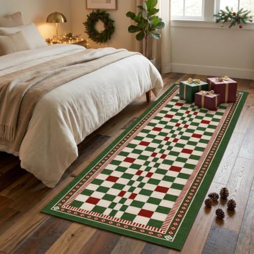 Christmas Runner Rug 2x10 Feet - Festive Bordered Holiday Floor Decor - Carnival Variation