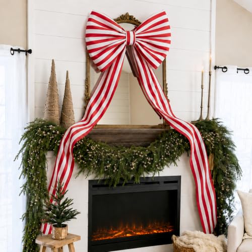 Giant Red and White Striped Christmas Bow - 6.5 Ft Holiday Tree & Door Decor