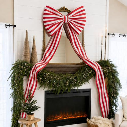 Giant Red and White Striped Christmas Bow - 6.5 Ft Holiday Tree & Door Decor