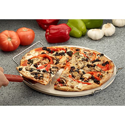 Fantes Pizza Baking Stone with Serving Rack, Natural Ceramic Stoneware, The Italian Market Original since 1906