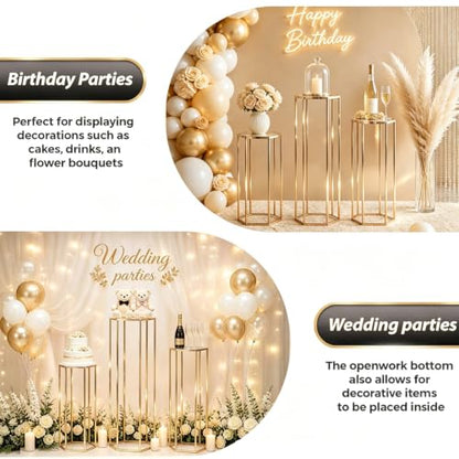 Gold Hexagon Pedestal Stands 3 Sizes for Party Decor, Cake & Centerpieces