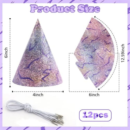 12 Pcs Kpop Party Hats with Demon Lightning Energy Pattern Purple Birthday Decorations