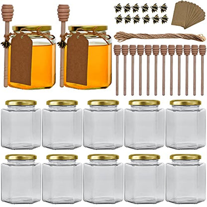 12oz Hexagon Glass Honey Jars with Gold Lids - 12 Pack - Variations of THIS listing