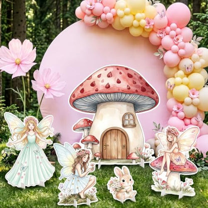 Fairy Birthday Party Decorations Set - 5 Cardboard Cutouts for Girls, Mushroom House & Fairies