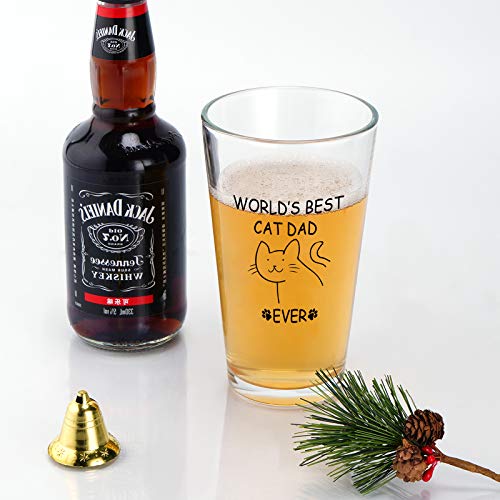 Transparent World's Best Cat Dad Ever Beer Glass - 15oz Novelty Gift for Cat Lovers