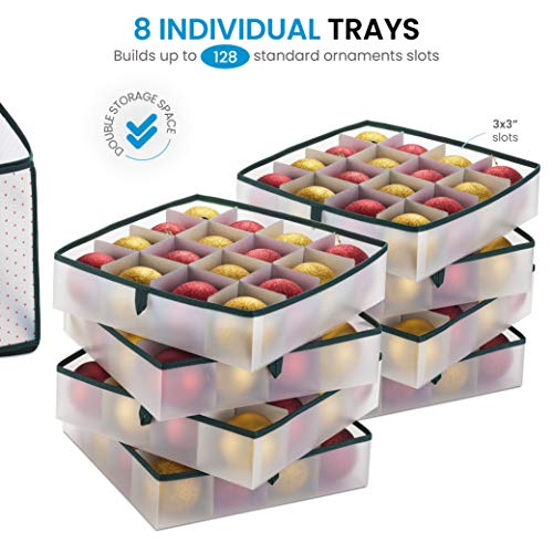Christmas Ornament Storage Box Plastic - Fits 128 Ornaments, Green - Variation of 128 Ornaments / Green