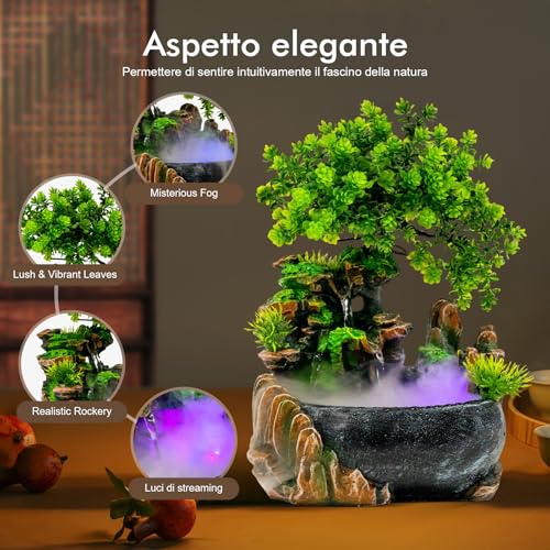 Indoor Tabletop Fountain with Mist Maker and LED Light - Decorative Waterfall