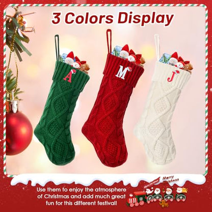 Christmas Stockings with Initials - 18 Inch Knit Monogram Letter Xmas Stocking - White / Letter A