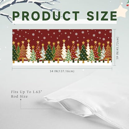 Christmas Window Valance 54x18 Inch Red Snowflakes & Trees Festive Curtain Pack of 1