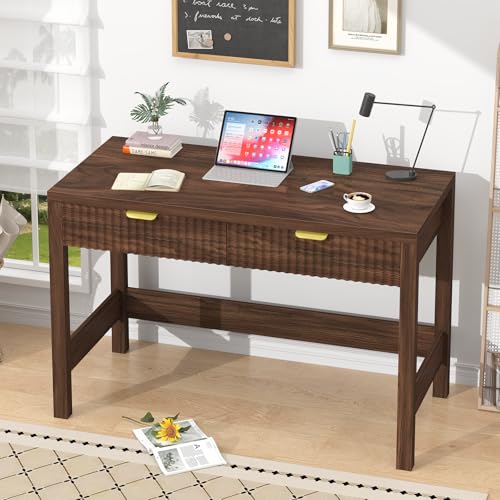 Small 39 Inch Computer Desk with 2 Drawers - Space Saving Home Office Furniture