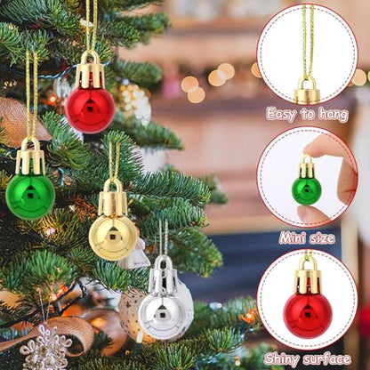 Christmas Mini Ball Ornaments Set - Shiny Vintage Glitter Balls - 120PCS, Variation: Shiny