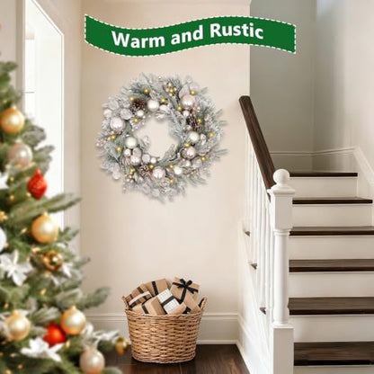 24 Inch Silver Ball Christmas Wreath - Artificial Holiday Door Decor