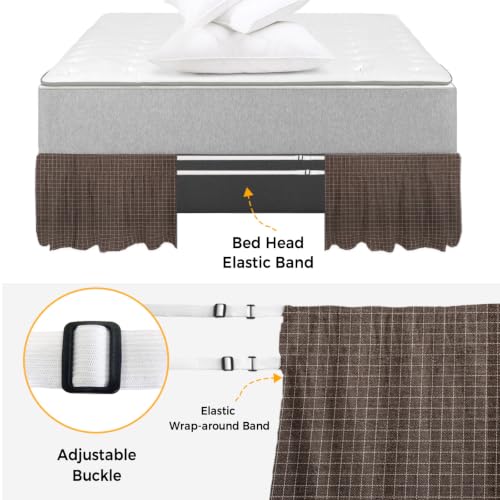 Queen Size Adjustable Buffalo Plaid Bed Skirt 16 Inch Drop - Cocoa