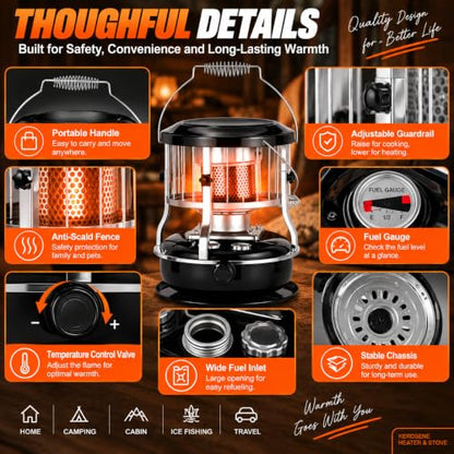 Portable 2-in-1 Kerosene Heater and Stove 9000 BTU with Adjustable Flame