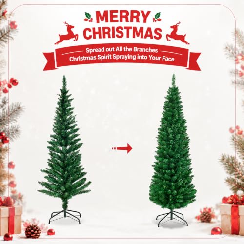 7FT Slim Pencil Artificial Christmas Tree - Unlit, PVC, Metal Stand
