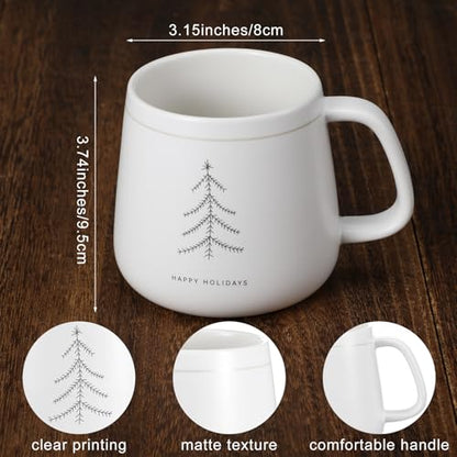 Classic Snowflake White Christmas Tree Mug Set - 2 Ceramic Holiday Cups