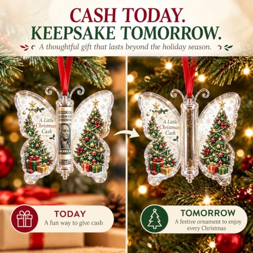 Christmas Cash Gift Butterfly Ornament - Santa Variation Holiday Money Holder