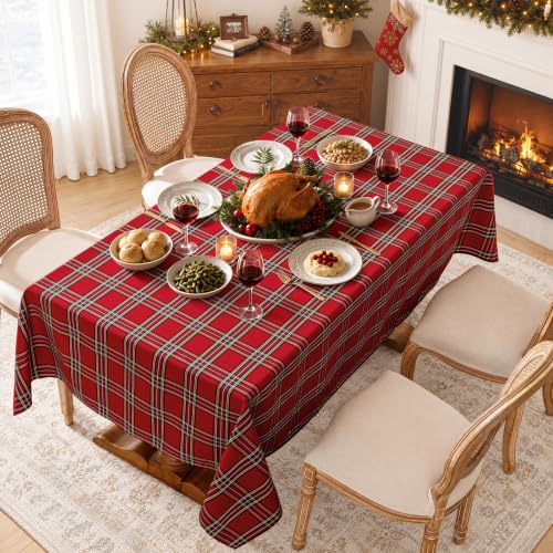 Christmas Checkered Tablecloth Rectangular 60x84 Holiday Washable Festive Decor - Red