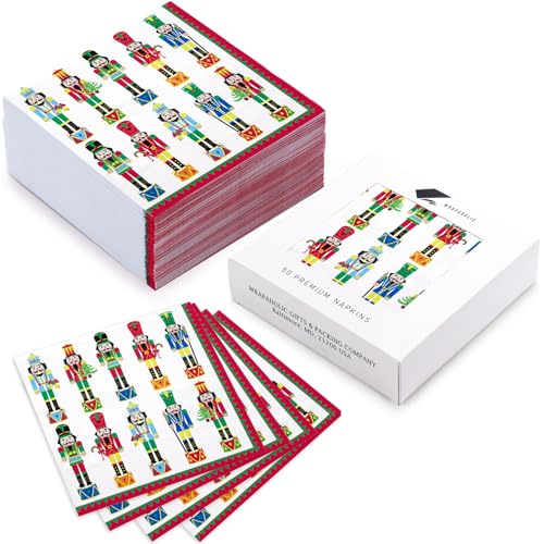 Green Nutcracker Christmas Paper Napkins - 50 Pack, 3-Ply, 5x5 Inches