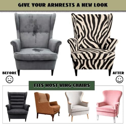 Zebra Stripe Wingback Chair Cover 2 Piece Slipcover - Reversible Fit
