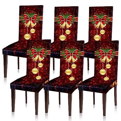 Christmas Chair Covers Set of 6 - Red Holiday Dining Chair Protectors
