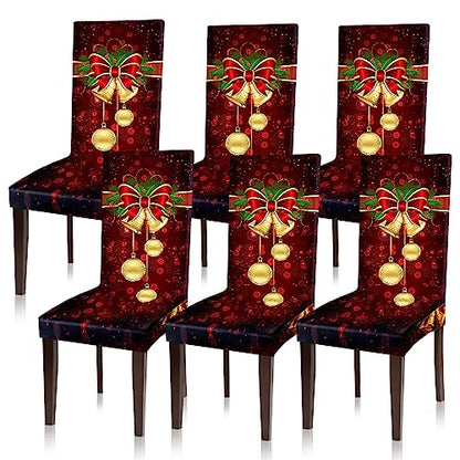 Christmas Chair Covers Set of 6 - Red Holiday Dining Chair Protectors