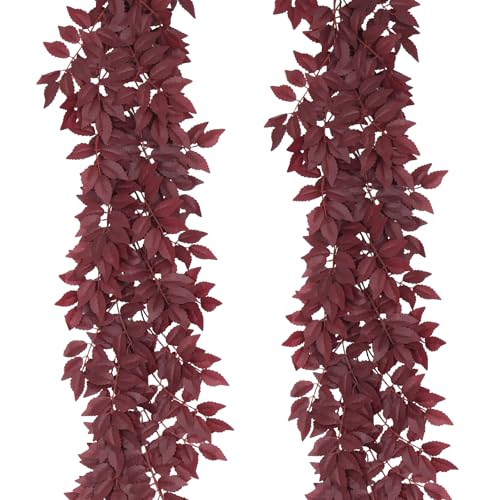 Artificial Burgundy Leaf Vine Garland 2 Pack - 5.9Ft Fall Decor