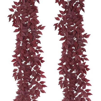 Artificial Burgundy Leaf Vine Garland 2 Pack - 5.9Ft Fall Decor